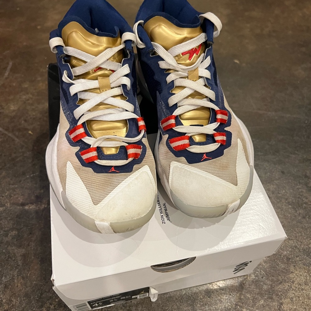 Jordan Zion 1 Blue, Red, Gold Sneakers